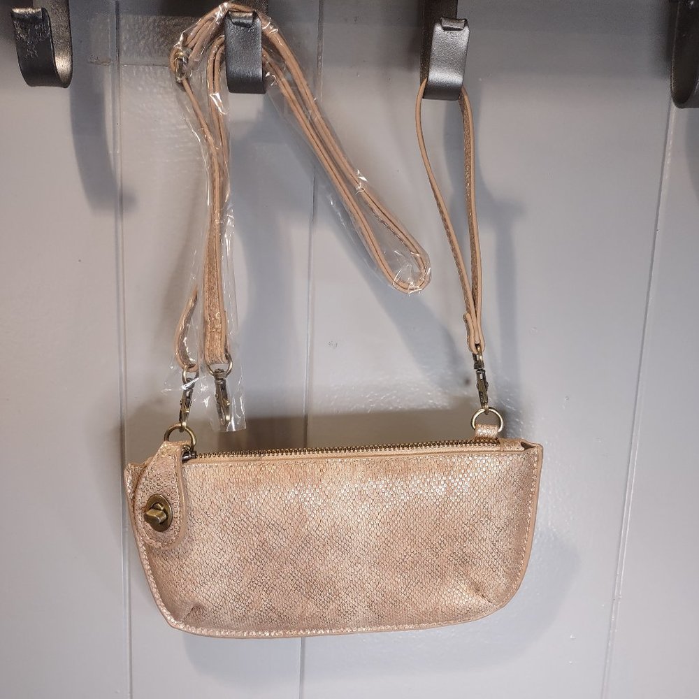 Iridescent Pink Snake Skin Wristlet with Strap